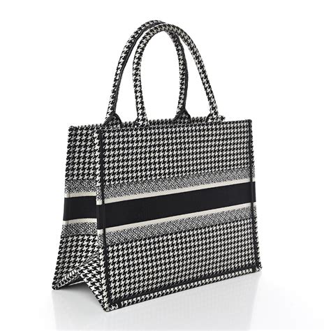 Small Dior Book Tote Black and White Houndstooth 